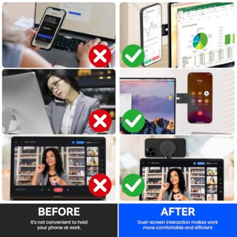 حامل هاتف محمول لسطح المكتب، حامل هاتف مغناطيسي لأجهزة الكمبيوتر المحمول MagSafe لهاتف iPhone 17/16/15/14/13/12 وجميع الهواتف، حامل جانبي للهاتف قابل للتعديل 180 درجة لشاشة الكمبيوتر لـ Tesla باللون الأسود - Image 3