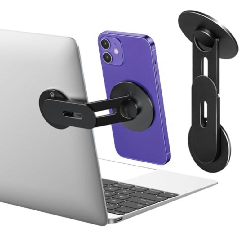 حامل هاتف محمول لسطح المكتب، حامل هاتف مغناطيسي لأجهزة الكمبيوتر المحمول MagSafe لهاتف iPhone 17/16/15/14/13/12 وجميع الهواتف، حامل جانبي للهاتف قابل للتعديل 180 درجة لشاشة الكمبيوتر لـ Tesla باللون الأسود - Image 1