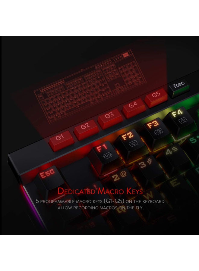 Redragon K580 VATA US layout RGB LED Backlit Mechanical Gaming Keyboard, Blue Switches, 104 Keys Anti-ghosting Macro Keys & Dedicated Media Controls, Onboard Macro Recording - Image 3