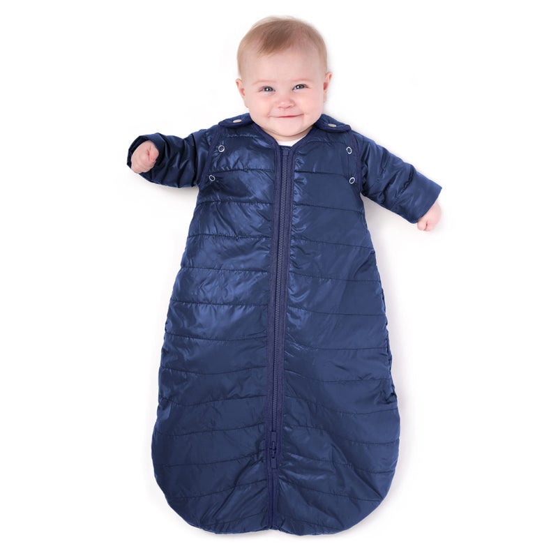 Baby Deedee Baby Sleeping Bag Sack Warm Quilted Duvet Material Outdoor Indoor Unisex Travel Wearable Blanket Fits Toddlers Removable Sleeves Convenient Shoulder Snaps Indigo Large 1836 Months