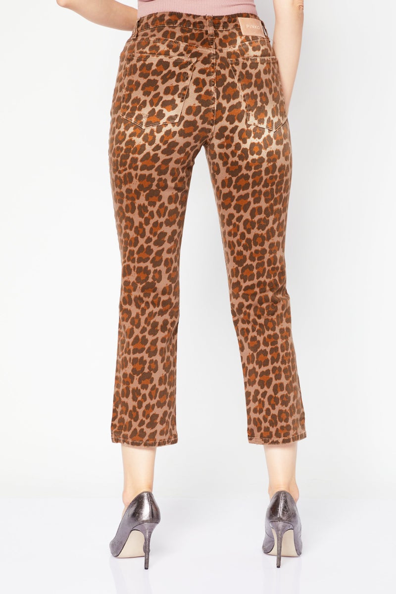 PINKO Women Sandy Stretchable Printed Denim Jeans, Brown - Image 4
