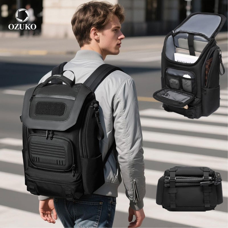 OZUKO Waterproof Oxford Laptop Backpack With Anti-Theft Pocket, Slim Business Daypack for Work Travel Commute, Black, 9840 - Image 2
