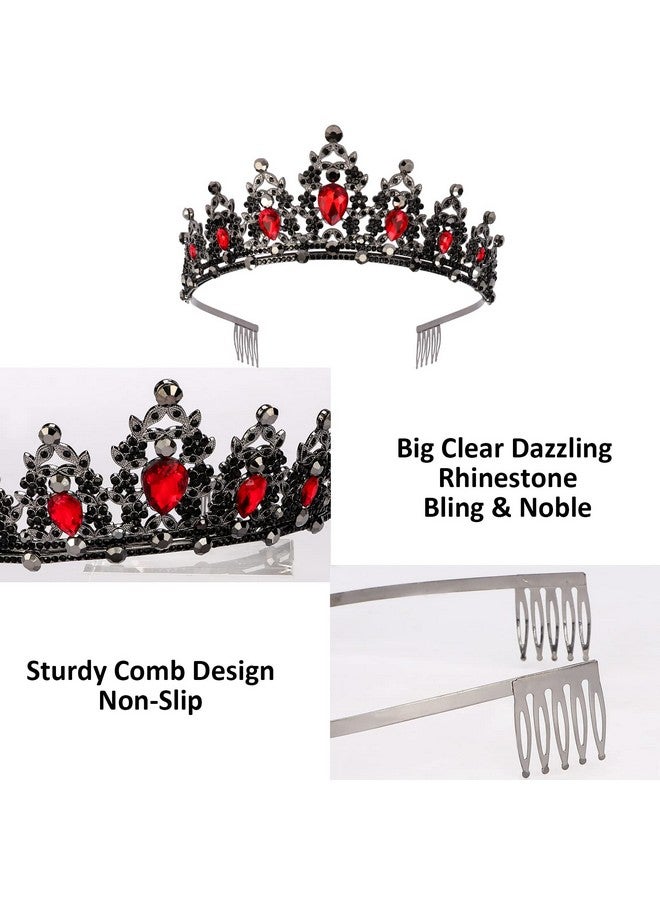 CAVETEE Red Black Birthday Crown and Sash for Women Sash & Rhinestone Tiara Set Red and Black Party Decorations Birthday Queen Crowns Tiaras for Women - Image 3
