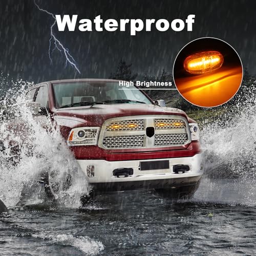 FICOLPO 4 Pcs Led Grill Lights Compatible with 2013-2018 RAM 1500 and 2019-2024 RAM 1500 Classic - LED Front Grille Lights Accessories with Fuse & Harness (Amber Light Black Shell) - Image 2