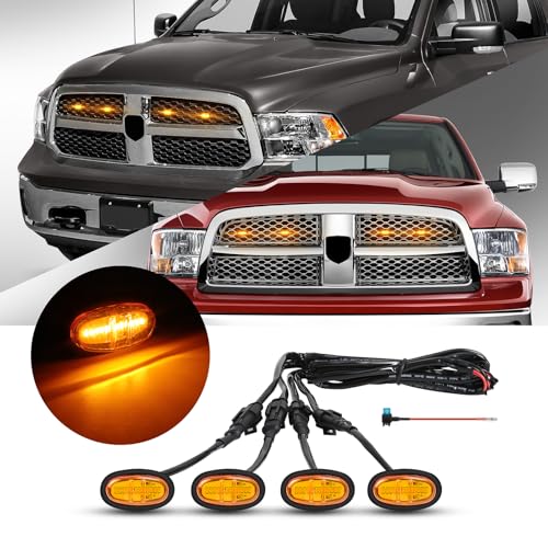 FICOLPO 4 Pcs Led Grill Lights Compatible with 2013-2018 RAM 1500 and 2019-2024 RAM 1500 Classic - LED Front Grille Lights Accessories with Fuse & Harness (Amber Light Black Shell) - Image 1