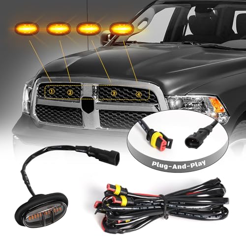 FICOLPO 4 Pcs Led Grill Lights Compatible with 2013-2018 RAM 1500 and 2019-2024 RAM 1500 Classic - LED Front Grille Lights Accessories with Fuse & Harness (Amber Light Black Shell) - Image 4