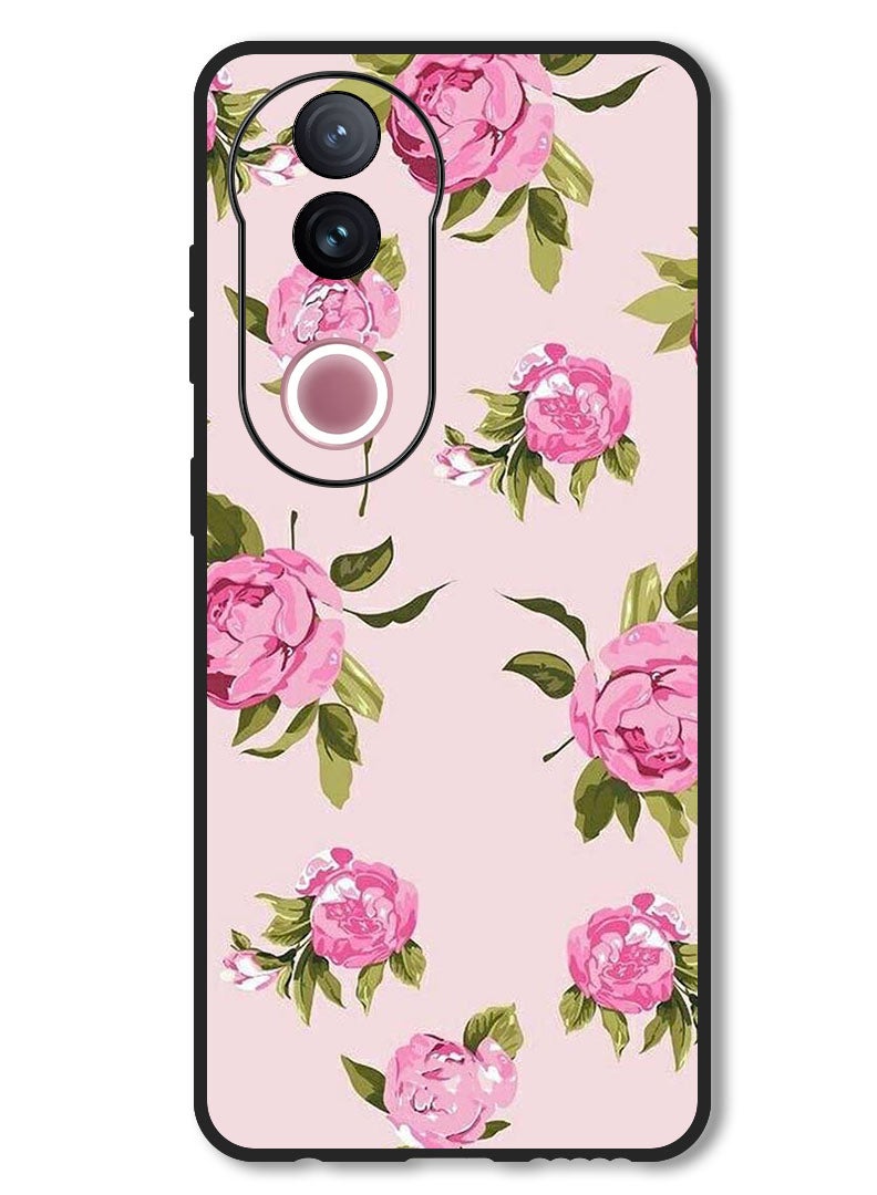 Theodor Case Compatible with Vivo V50 Protection Shockproof Bumper Cover Hand Painting Pink Flower - Image 1