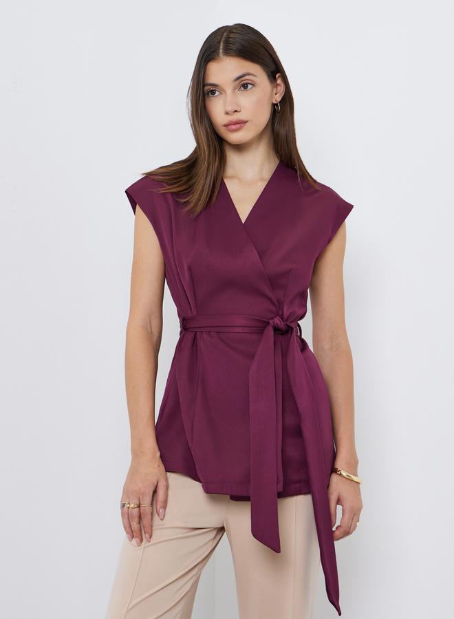 Styli Women Burgundy Sleeveless Wrap Top - Image 1