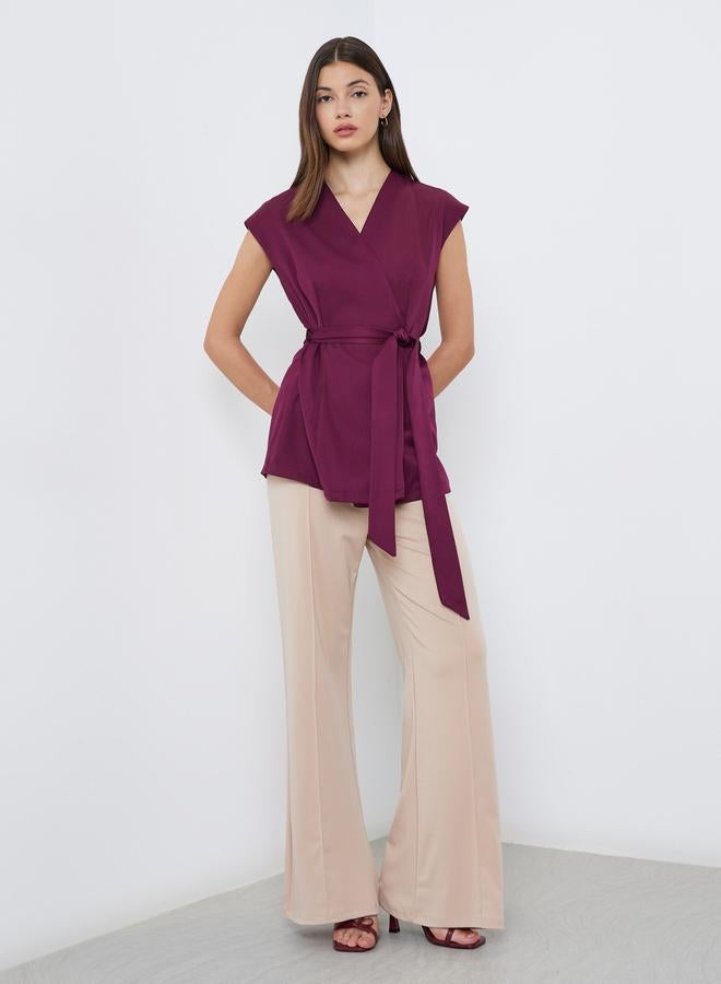 Styli Women Burgundy Sleeveless Wrap Top - Image 2