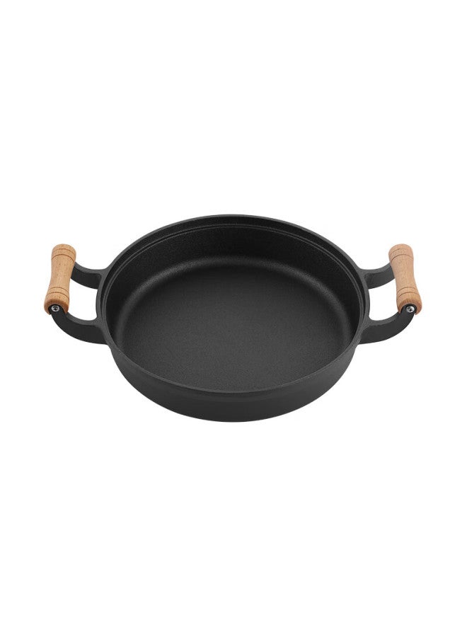 Telssida Wooden Handle Double-handled Thick Cast Iron Skillet, Pancake Griddle, Traditional Cast Iron Pan, Uncoated Flat Bottom Pan, Non-stick Frying Pan, Pancake Griddle - Image 5