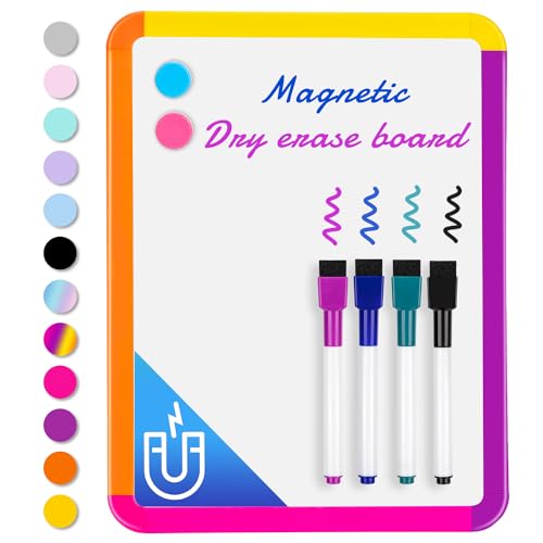 VUSIGN Small White Board Dry Erase, 8.5''x11'' Magnetic Dry Erase Board, Mini Whiteboard with Markers for Kids, Students, Fridge, Wall, Locker, Colorful Frame - Image 1