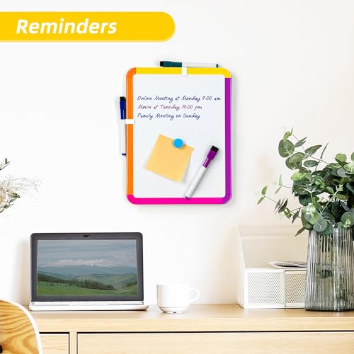 VUSIGN Small White Board Dry Erase, 8.5''x11'' Magnetic Dry Erase Board, Mini Whiteboard with Markers for Kids, Students, Fridge, Wall, Locker, Colorful Frame - Image 3