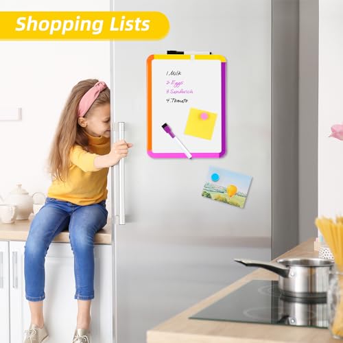 VUSIGN Small White Board Dry Erase, 8.5''x11'' Magnetic Dry Erase Board, Mini Whiteboard with Markers for Kids, Students, Fridge, Wall, Locker, Colorful Frame - Image 2