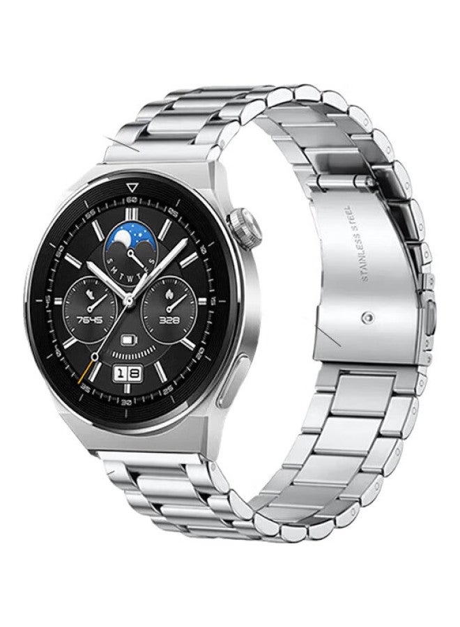 MSSM Compatible With Huawei Watch Straps Gt4/Gt5/Watch3Pro, Honor Magic2 Stainless Steel Metal Band, Three-Bead Steel Strap [Silver], 46Mm Dial, 22Mm Width - Image 2