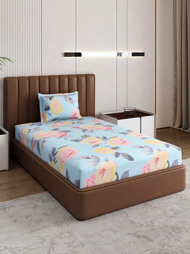 Monte Carlo Sea Green Printed Single Bed 120 GSM 1 Bedsheet with 1 Pillow Cover - Image 4