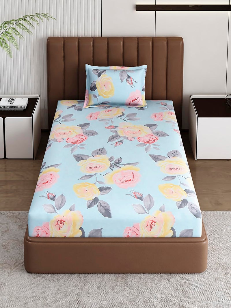 Monte Carlo Sea Green Printed Single Bed 120 GSM 1 Bedsheet with 1 Pillow Cover - Image 2
