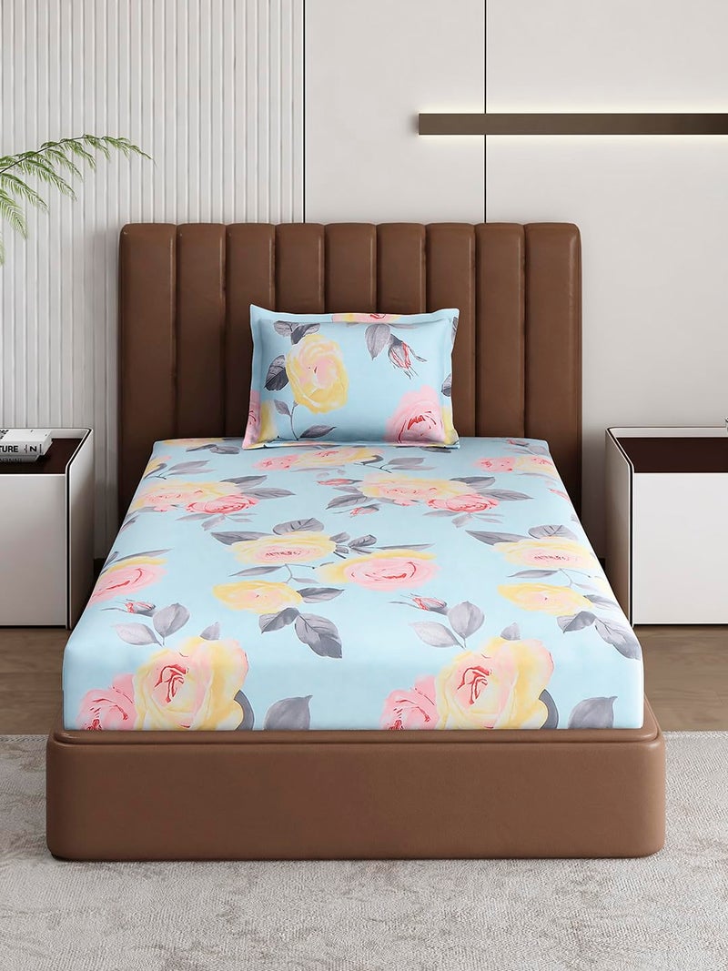 Monte Carlo Sea Green Printed Single Bed 120 GSM 1 Bedsheet with 1 Pillow Cover - Image 3