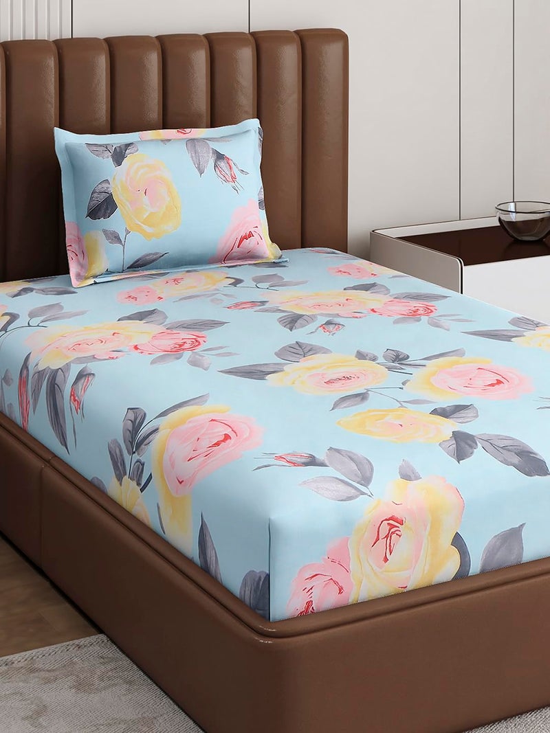 Monte Carlo Sea Green Printed Single Bed 120 GSM 1 Bedsheet with 1 Pillow Cover - Image 1