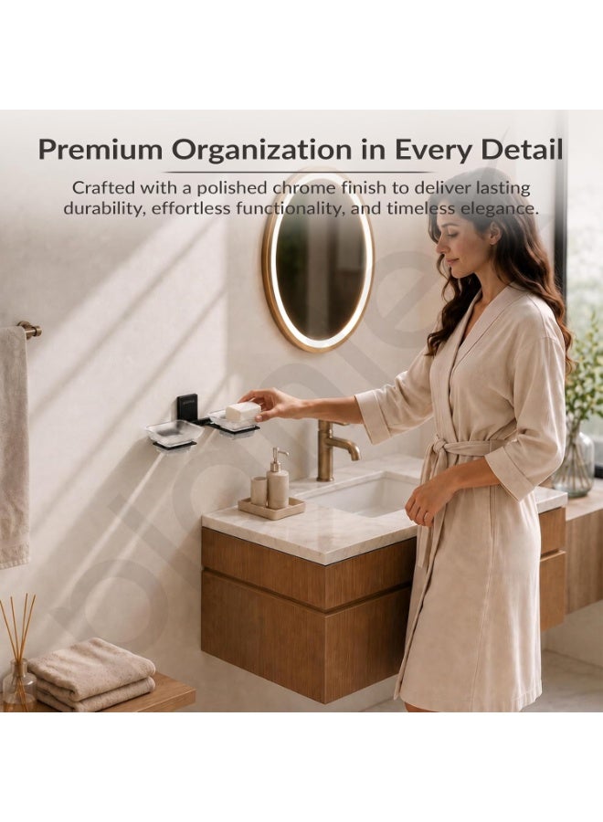 Plantex 304 Grade Stainless Steel Frosted Glass Double Soap Dish/Soap Stand/Dual Soap Holder/Bathroom Accessories - Crystal (Black) - Image 3