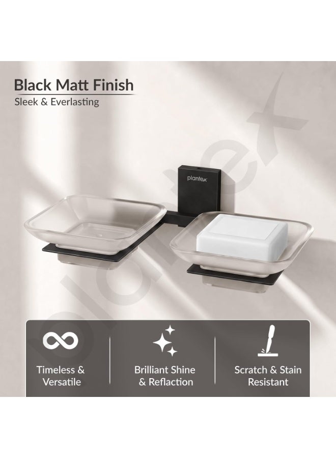 Plantex 304 Grade Stainless Steel Frosted Glass Double Soap Dish/Soap Stand/Dual Soap Holder/Bathroom Accessories - Crystal (Black) - Image 4