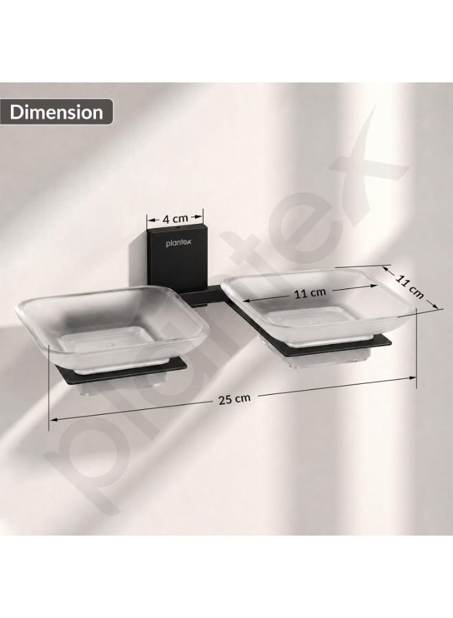 Plantex 304 Grade Stainless Steel Frosted Glass Double Soap Dish/Soap Stand/Dual Soap Holder/Bathroom Accessories - Crystal (Black) - Image 2