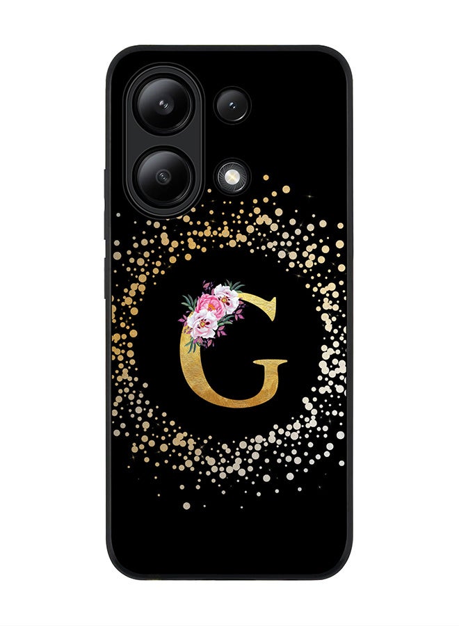 Stylizedd Rugged Black edge case for Xiaomi Redmi Note 13 4G, Slim fit Cover Custom Monogram Initial Letter Floral Pattern Alphabet - G ( Black ) - Image 1