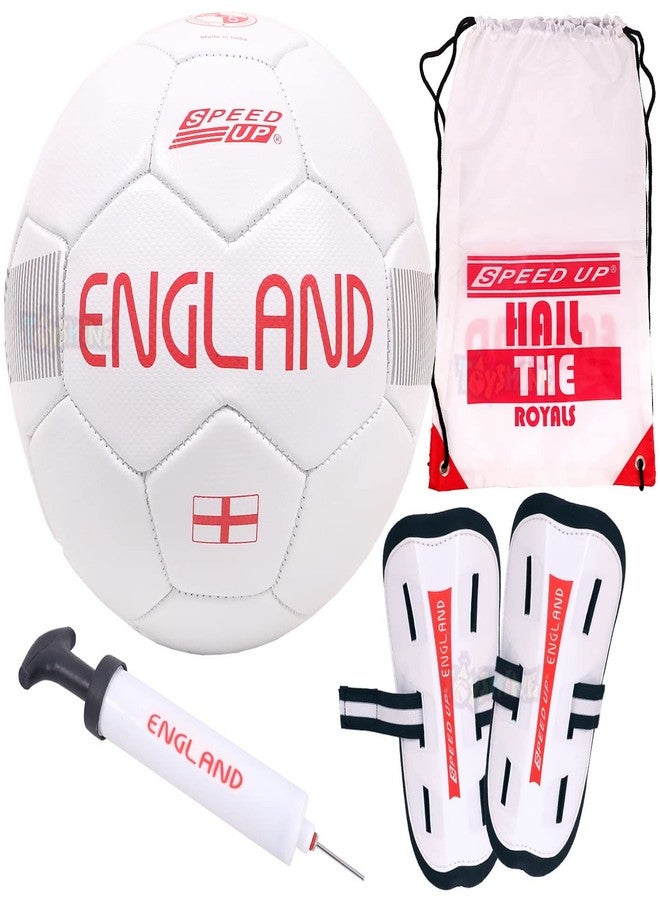 Toyshine Speed UP 4 in 1 Football Combo Set Toy Gift for Kids | 1 Football, 1 Pair Shin Guard, 1 Pump, 1 Bag | Birthday Gift for Boys Girls Toddler 4-10 Year Old - White SSTP - Image 1