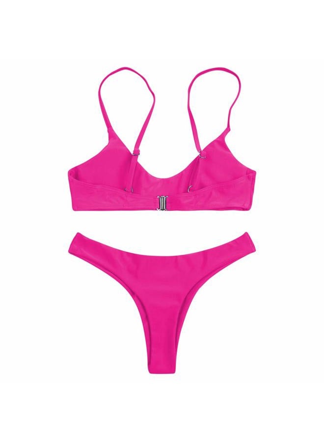 SherryDC Women's Solid Scoop Neck Push up Padded Brazilian Thong Bikini Swimsuit Rosered,M - Image 3