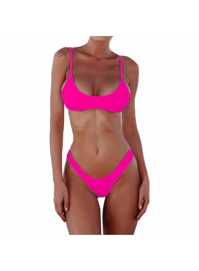 SherryDC Women's Solid Scoop Neck Push up Padded Brazilian Thong Bikini Swimsuit Rosered,M - Image 1