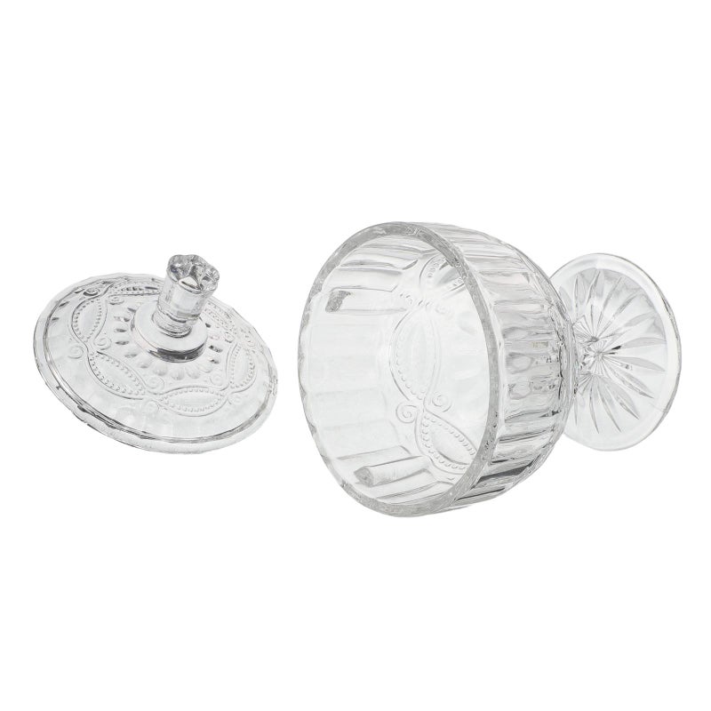 Glass Candy Jar with Lid - Decorative Apothecary Canister - Vintage Footed Pedestal Server - Clear Display Container for Sweets Buffet Wedding Dessert - Image 1