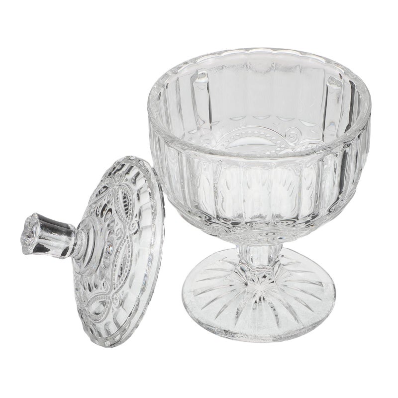 Glass Candy Jar with Lid - Decorative Apothecary Canister - Vintage Footed Pedestal Server - Clear Display Container for Sweets Buffet Wedding Dessert - Image 5