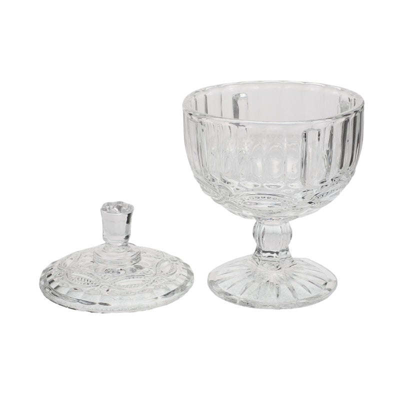 Glass Candy Jar with Lid - Decorative Apothecary Canister - Vintage Footed Pedestal Server - Clear Display Container for Sweets Buffet Wedding Dessert - Image 4