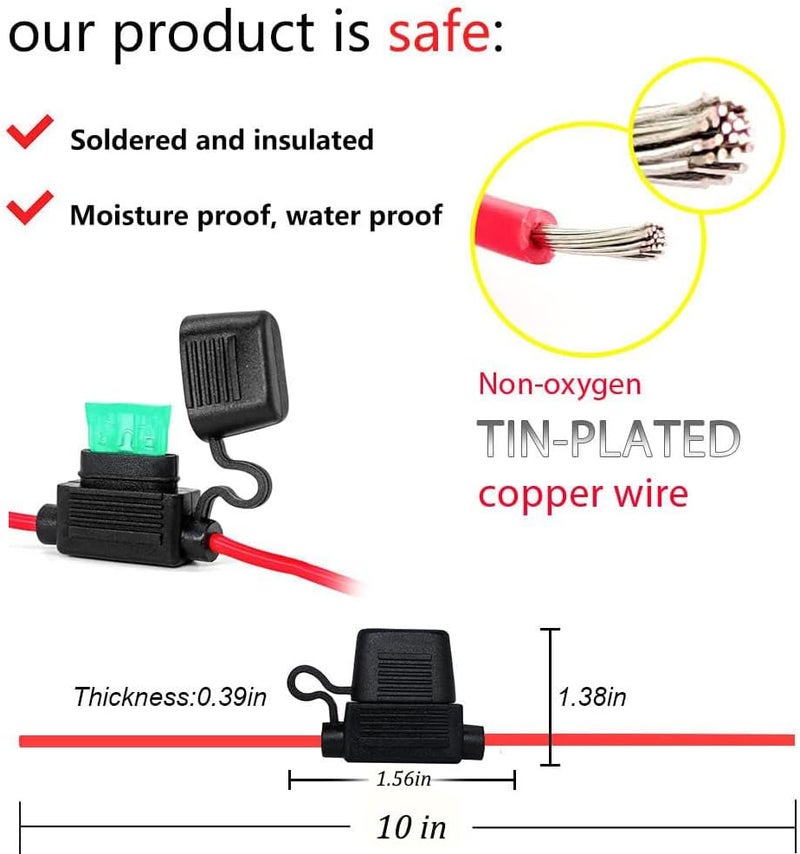 VANTRONIK Waterproof Medium Inline Fuse Holder with 14 Gauge AWG Wire 10 Inches Long, Fit for ATO ATC Standard Blade Fuse in Vehicle/Boat/RV/Tractor, 6 Pack - Image 3