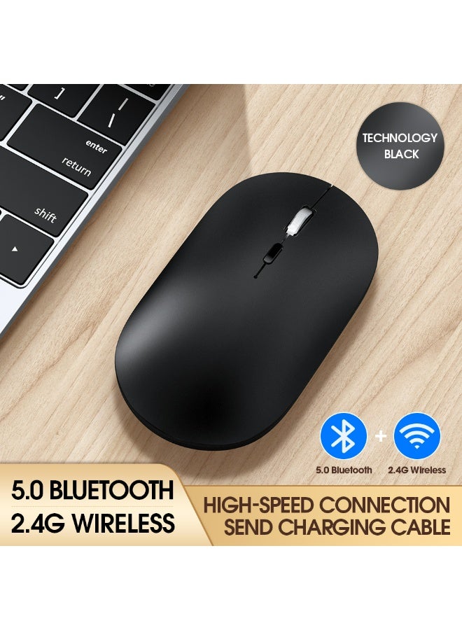 T-WOLF Silent dual-mode office mouse X2-2.4G wireless and Bluetooth 5.0 | Adjustable DPI (800/1200/1600) | Ergonomic design of aluminum alloy wheels | Type-C charging (500mAh battery) | Automatic sleep mode after 60 seconds | Compatible with laptop/PC/Mac - Black - Image 2