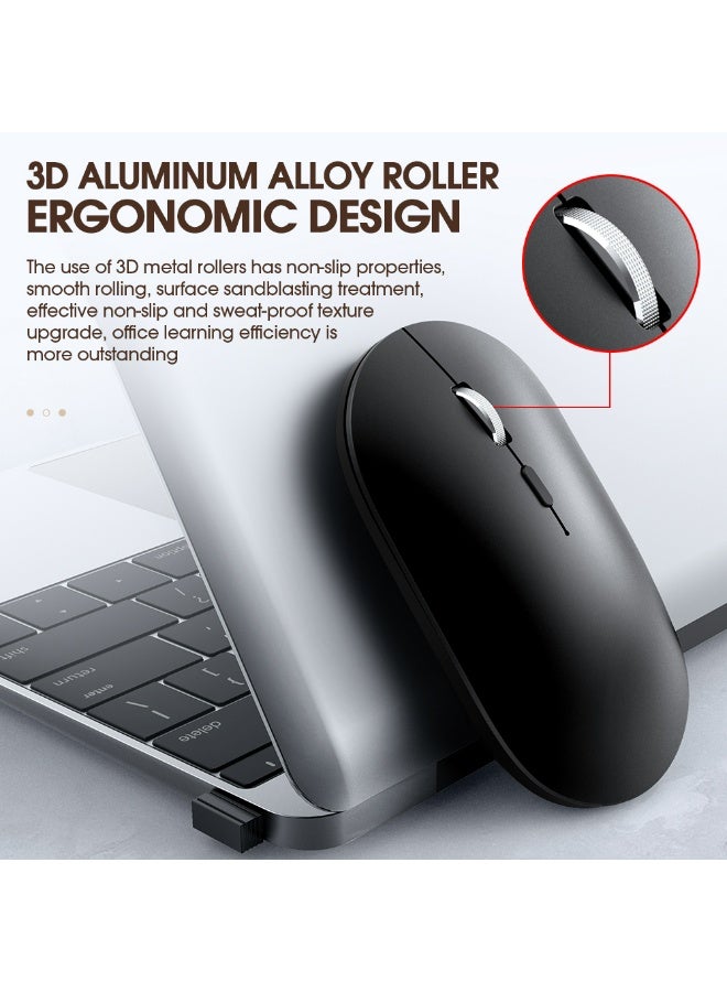 T-WOLF Silent dual-mode office mouse X2-2.4G wireless and Bluetooth 5.0 | Adjustable DPI (800/1200/1600) | Ergonomic design of aluminum alloy wheels | Type-C charging (500mAh battery) | Automatic sleep mode after 60 seconds | Compatible with laptop/PC/Mac - Black - Image 5