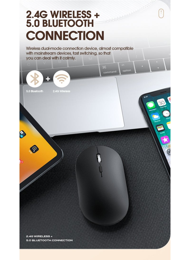 T-WOLF Silent dual-mode office mouse X2-2.4G wireless and Bluetooth 5.0 | Adjustable DPI (800/1200/1600) | Ergonomic design of aluminum alloy wheels | Type-C charging (500mAh battery) | Automatic sleep mode after 60 seconds | Compatible with laptop/PC/Mac - Black - Image 3
