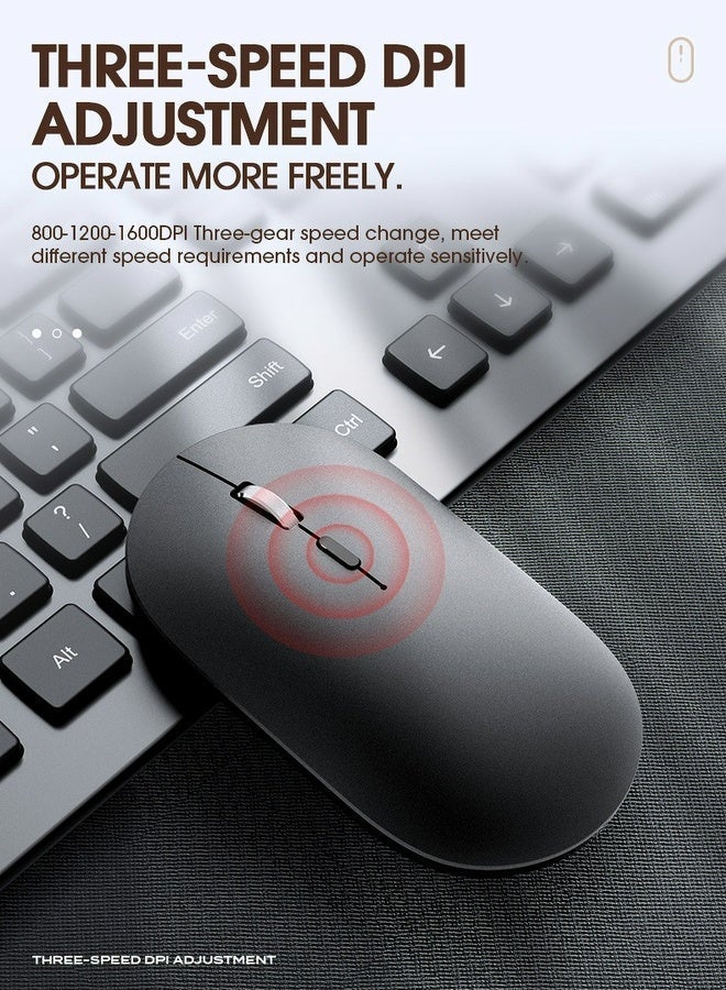 AOR Esports ماوس مكتب ماوس بلوتوث ماوس X2-2.4G لاسلكي و بلوتوث 5.0  DPI قابل للتعديل (800/1200/1600)  تصميم إيرغونومي من بكرات سبيكة الألومنيوم  شحن نوع C (بطارية 500 مAh)  60 ثانية وضع النوم التلقائي  مناسب للكمبيوتر المحمول / الكمبيوتر الشخصي / ماك الأسود - Image 4