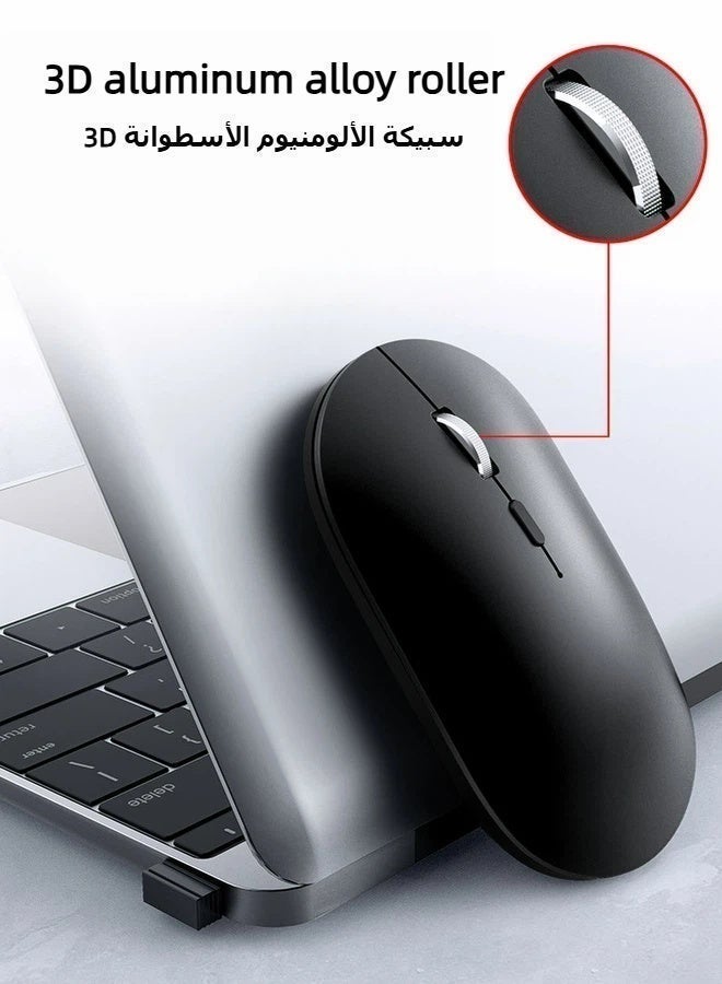 AOR Esports Office mouse, Bluetooth mouse with 2.4G wireless and Bluetooth 5.0, adjustable DPI (800/1200/1600), ergonomic design of aluminum alloy wheels, Type-C charging (600mAh battery), 60 second automatic sleep mode, suitable for laptop/PC/Mac black mouse - Image 3