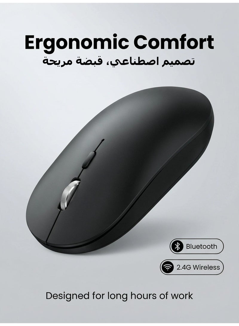 AOR Esports Office mouse, Bluetooth mouse with 2.4G wireless and Bluetooth 5.0, adjustable DPI (800/1200/1600), ergonomic design of aluminum alloy wheels, Type-C charging (600mAh battery), 60 second automatic sleep mode, suitable for laptop/PC/Mac black mouse - Image 2