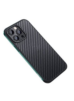Generic Case Cover For iPhone 14 Pro Max SULADA Carbon Fiber Textured Shockproof Metal + TPU Frame Case Dark Green 