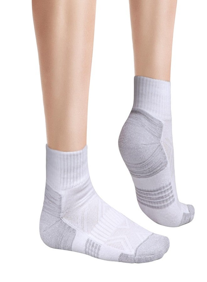 YUEDGE Womens White Athletic Quarter Socks Moisture Wicking Cushioned Running Socks Anti-Odor Cotton High Ankle Socks For Women, Size 9-12, 5 Pairs/Pack - Image 4