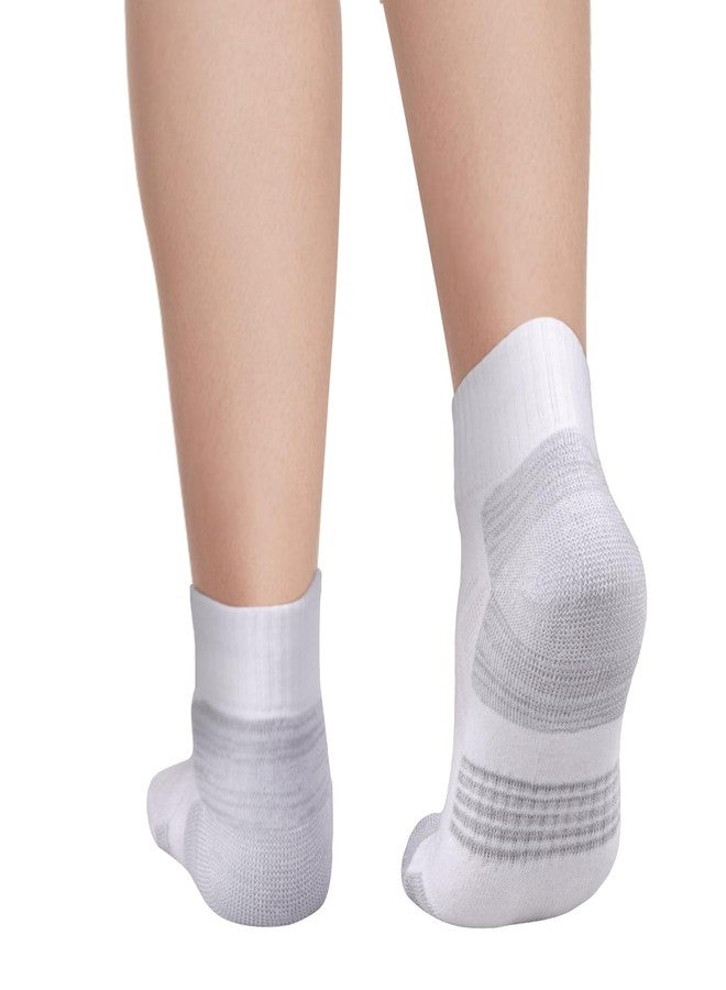 YUEDGE Womens White Athletic Quarter Socks Moisture Wicking Cushioned Running Socks Anti-Odor Cotton High Ankle Socks For Women, Size 9-12, 5 Pairs/Pack - Image 3