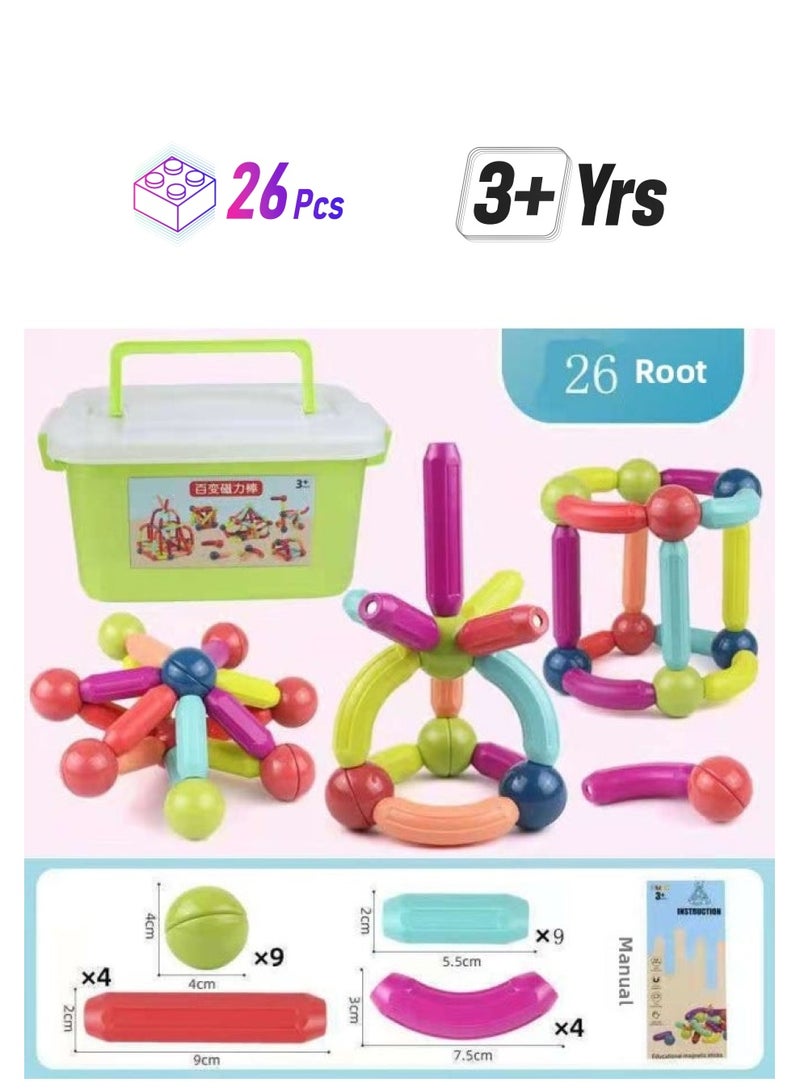 Variety Magnetic Stick Toy Building Blocks Magnetic Assembling Plug DIY Baby Early Education Educational Children Intelligence Development-Color:26PCS) Magnetic Bar Building Blocks + Storage Box E-Commerce - Image 1