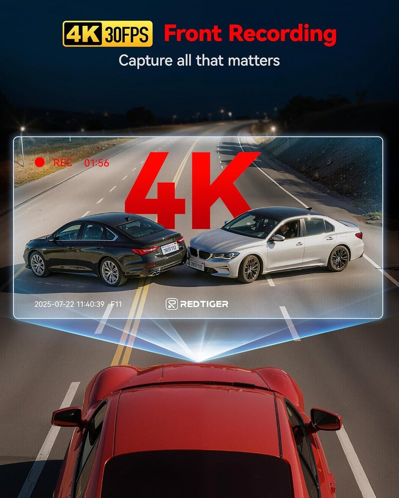 REDTIGER 4K Dash Cam Front, Mini dashcam with WiFi, Anti-Theft Car Camera with Night Vision, WDR, 24H Parking Mode, Loop Recording, Two-Step Installation, No SD Card Included, Supports 256GB Max(F11) - Image 5