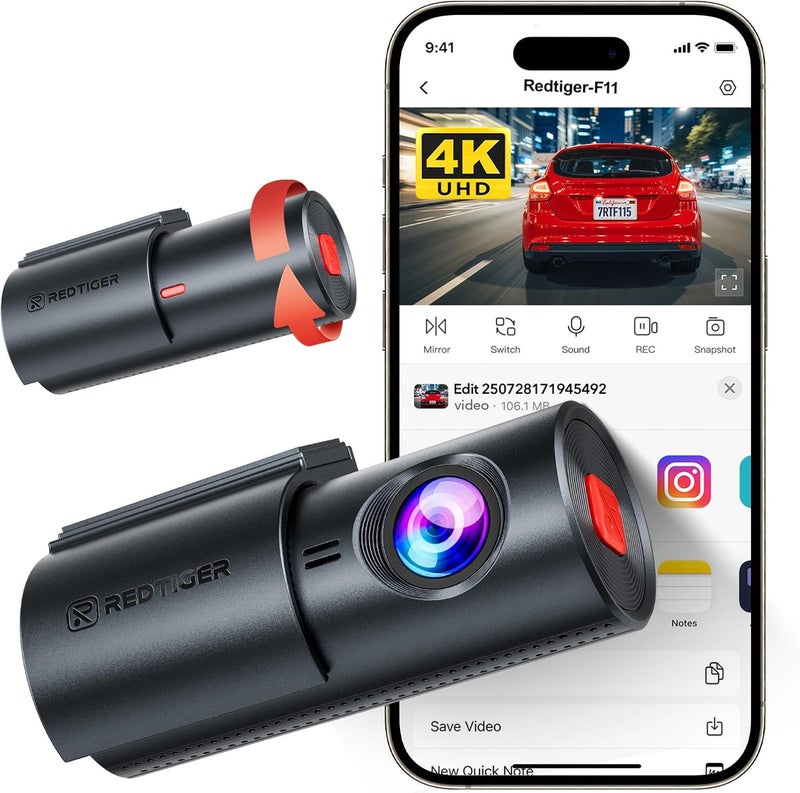 REDTIGER 4K Dash Cam Front, Mini dashcam with WiFi, Anti-Theft Car Camera with Night Vision, WDR, 24H Parking Mode, Loop Recording, Two-Step Installation, No SD Card Included, Supports 256GB Max(F11) - Image 1