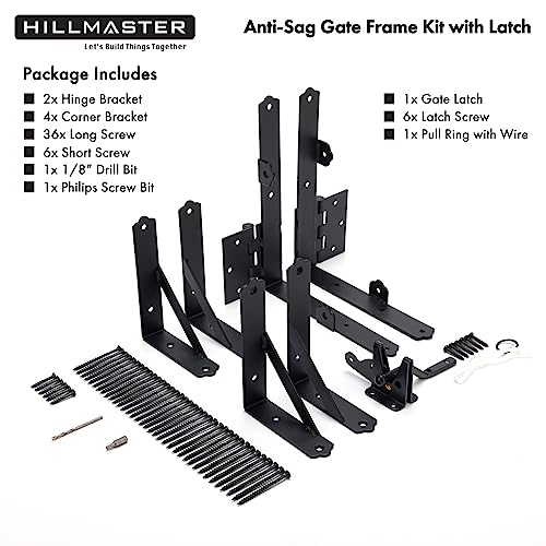 HILLMASTER 2 Set Anti Sag Gate Frame Kit Gate Corner Brace Bracket Heavy Duty Adjustable Gate Hardware with Gate Latch for Wooden Fences,Driveway Gates,Shed Doors,Corral Gates,Wood Windows - Image 4