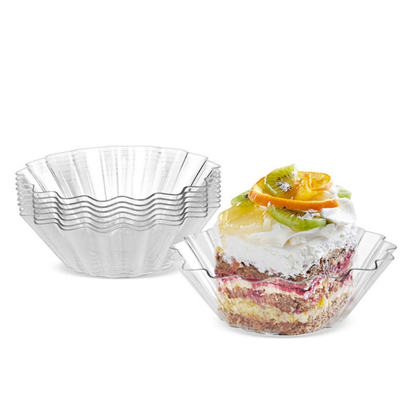 Healthcom 50 Pcs 3 inch Mini Clear Plastic Appetizer Plates Dessert Plates Flower Ice Cream Dessert Bowls Tasting Bowls Dishes Serving Plates Dip Sauce Snacks Plates Small Serving Cup Party Supplies - Image 1