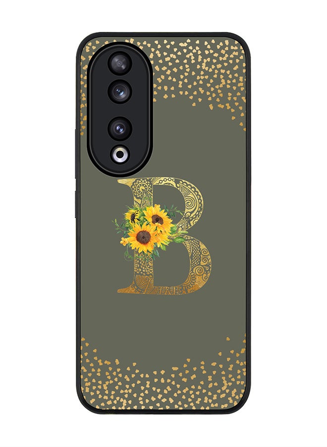 Stylizedd Rugged Black edge case for Honor 90 5G, Slim fit Flexible Thin Cover - Custom Monogram Initial Letter Floral Pattern Alphabet - B  (Olive Green ) - Image 1