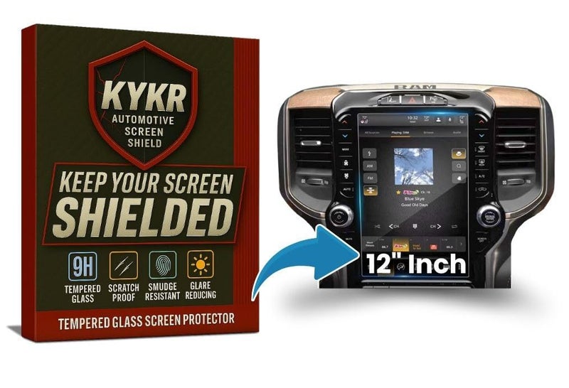 Kykr 12 inches Tempered Glass Screen Protector for 2019-2026 Dodge Ram 1500, 2500, 3500, 9H Hardened, Anti-Glare, and Anti-Scratch Glass, Easy to Apply, Water-Resistant Car Accessories, Gloss (Incompatible with 14 inch model) - Image 2