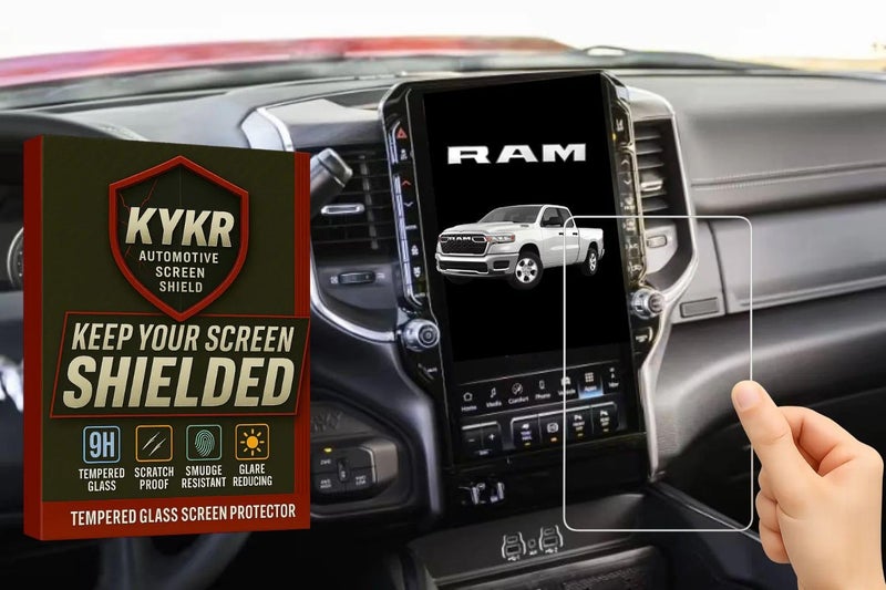 Kykr 12 inches Tempered Glass Screen Protector for 2019-2026 Dodge Ram 1500, 2500, 3500, 9H Hardened, Anti-Glare, and Anti-Scratch Glass, Easy to Apply, Water-Resistant Car Accessories, Gloss (Incompatible with 14 inch model) - Image 1